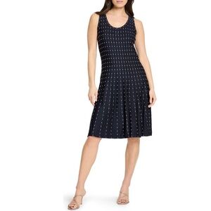 NIC+ZOE Black White Falling Dot Flared Knit Dress Scoop Neck Sleeveless XL